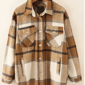 Tanming womens brushed flannel plaid button down shacket. Medium. Like new.